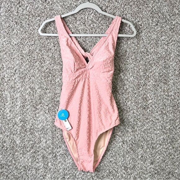 Cupshe Swimsuit Women’s Small Pink Leopard Textured Twist Back One Piece NWT - Picture 1 of 6
